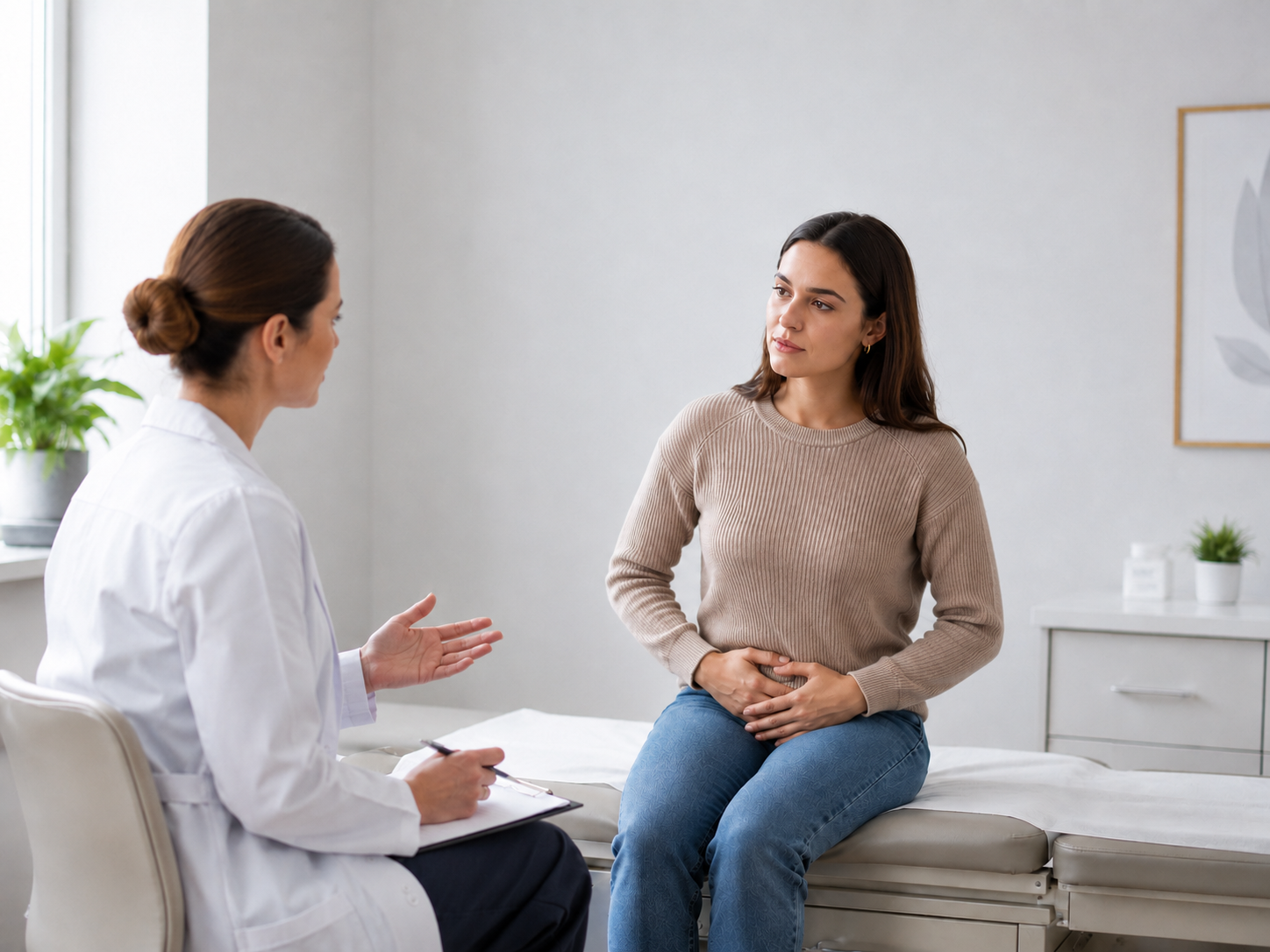 Una paciente en una consulta médica con su ginecóloga.
